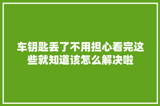 车钥匙丢了不用担心看完这些就知道该怎么解决啦