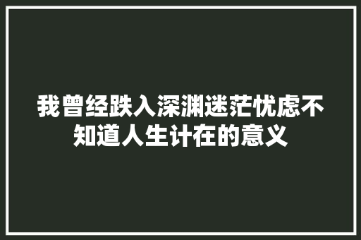 我曾经跌入深渊迷茫忧虑不知道人生计在的意义