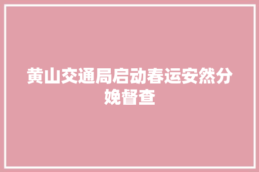 黄山交通局启动春运安然分娩督查