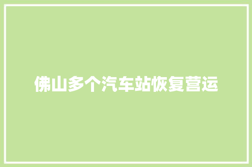 佛山多个汽车站恢复营运