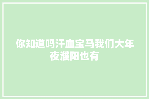 你知道吗汗血宝马我们大年夜濮阳也有