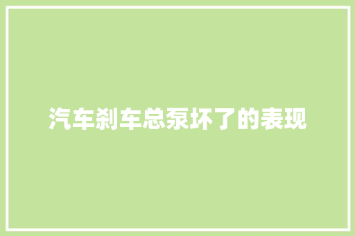 汽车刹车总泵坏了的表现 汽车知识