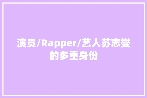 演员/Rapper/艺人苏志燮的多重身份