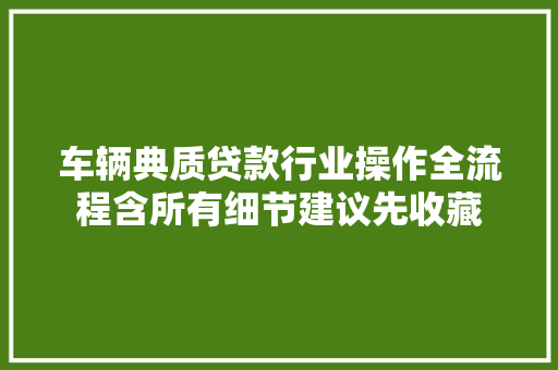 车辆典质贷款行业操作全流程含所有细节建议先收藏