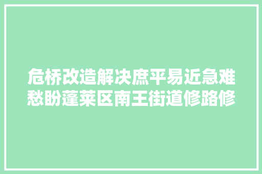 危桥改造解决庶平易近急难愁盼蓬莱区南王街道修路修桥办实事疏浚沟渠惠平易近生