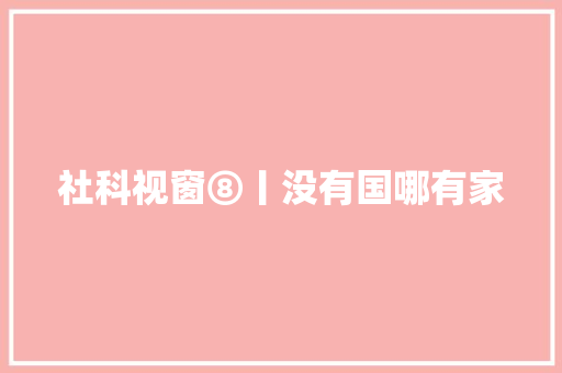 社科视窗⑧丨没有国哪有家