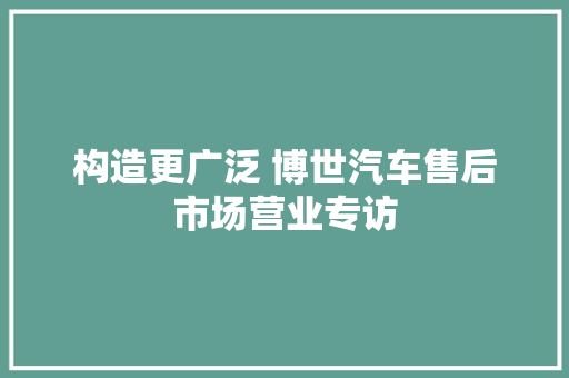 构造更广泛 博世汽车售后市场营业专访