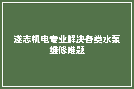 遂志机电专业解决各类水泵维修难题