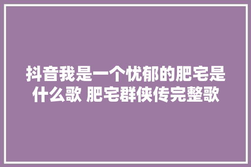 抖音我是一个忧郁的肥宅是什么歌 肥宅群侠传完整歌词介绍