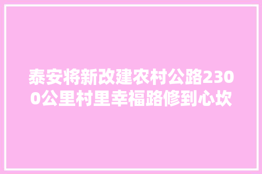 泰安将新改建农村公路2300公里村里幸福路修到心坎上 汽车知识