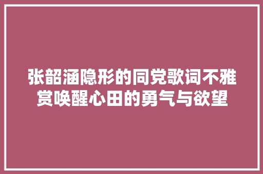 张韶涵隐形的同党歌词不雅赏唤醒心田的勇气与欲望 休闲娱乐
