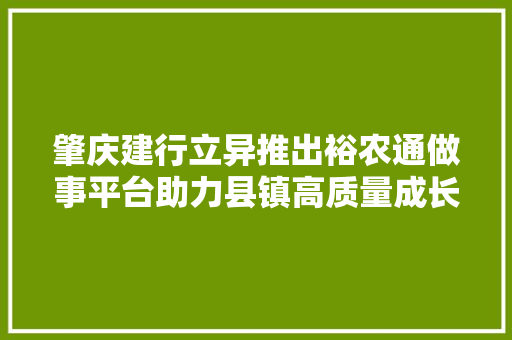肇庆建行立异推出裕农通做事平台助力县镇高质量成长
