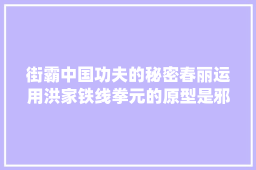 街霸中国功夫的秘密春丽运用洪家铁线拳元的原型是邪剑仙