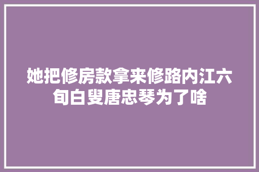 她把修房款拿来修路内江六旬白叟唐忠琴为了啥