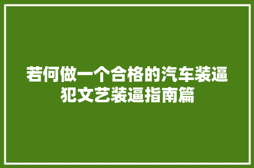 若何做一个合格的汽车装逼犯文艺装逼指南篇