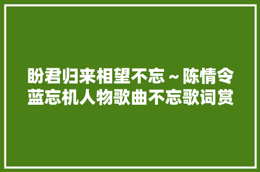 盼君归来相望不忘～陈情令蓝忘机人物歌曲不忘歌词赏析
