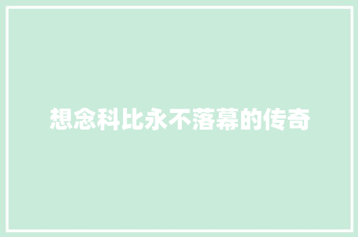 想念科比永不落幕的传奇