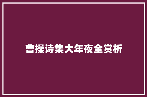 曹操诗集大年夜全赏析