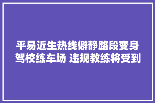 平易近生热线僻静路段变身驾校练车场 违规教练将受到处罚