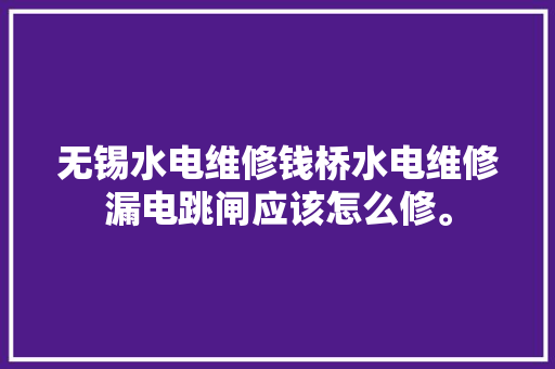 无锡水电维修钱桥水电维修漏电跳闸应该怎么修。