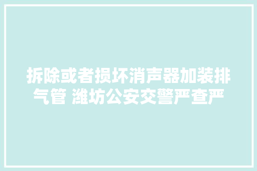 拆除或者损坏消声器加装排气管 潍坊公安交警严查严处飙车炸街违法行为从未停止