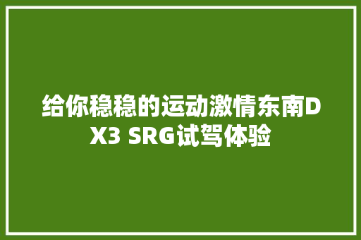 给你稳稳的运动激情东南DX3 SRG试驾体验