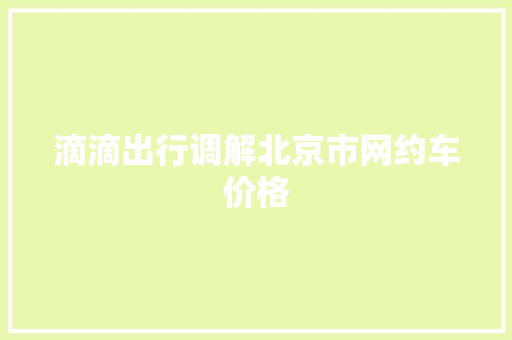 滴滴出行调解北京市网约车价格