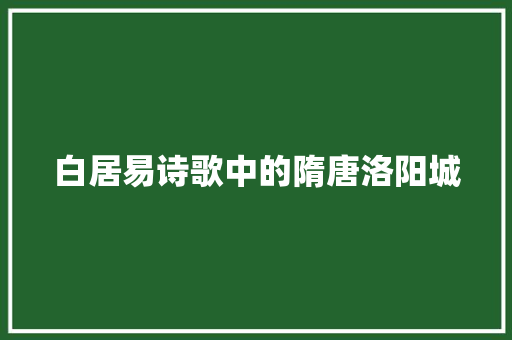 白居易诗歌中的隋唐洛阳城