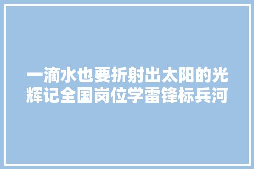 一滴水也要折射出太阳的光辉记全国岗位学雷锋标兵河南温县供电公司职工王光辉