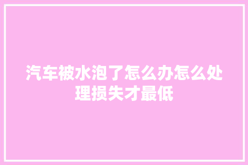 汽车被水泡了怎么办怎么处理损失才最低