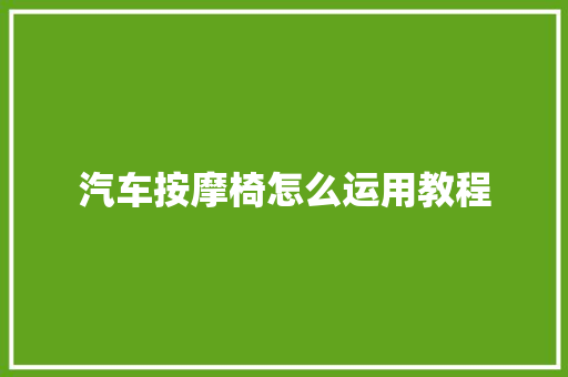 汽车按摩椅怎么运用教程