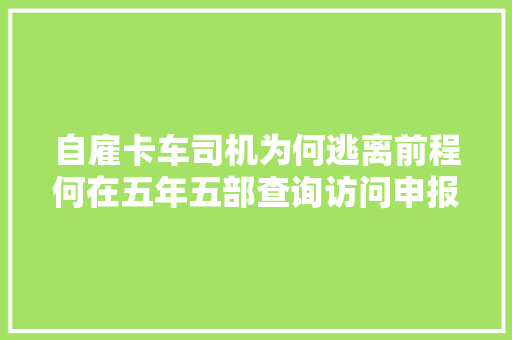 自雇卡车司机为何逃离前程何在五年五部查询访问申报解密