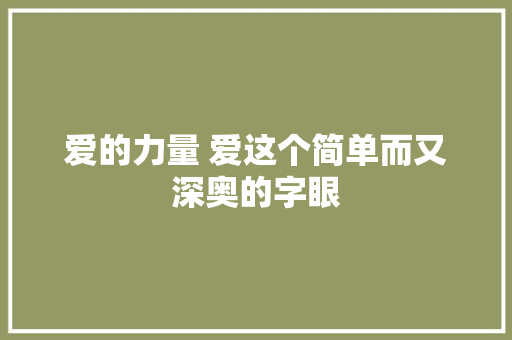 爱的力量 爱这个简单而又深奥的字眼