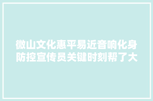 微山文化惠平易近音响化身防控宣传员关键时刻帮了大年夜忙