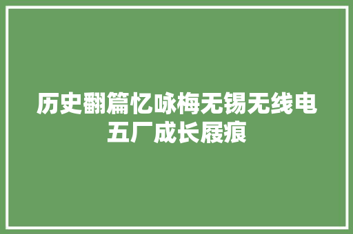 历史翻篇忆咏梅无锡无线电五厂成长屐痕 汽车知识