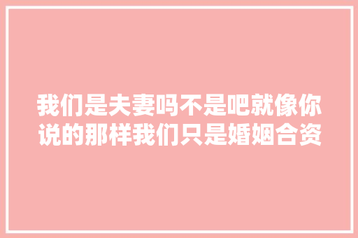 我们是夫妻吗不是吧就像你说的那样我们只是婚姻合资人罢了