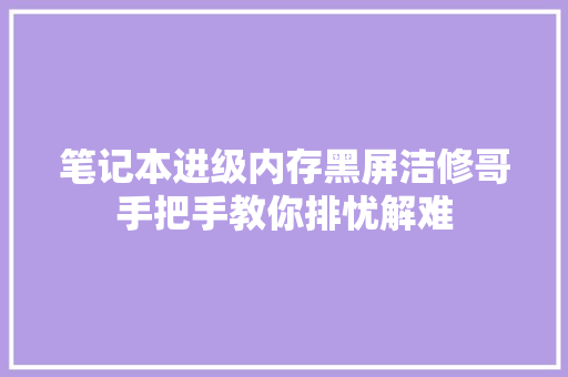 笔记本进级内存黑屏洁修哥手把手教你排忧解难