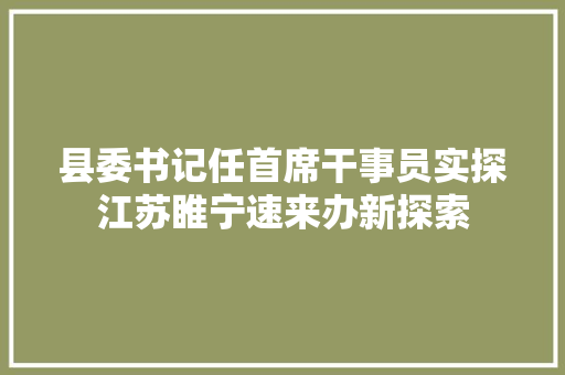 县委书记任首席干事员实探江苏睢宁速来办新探索