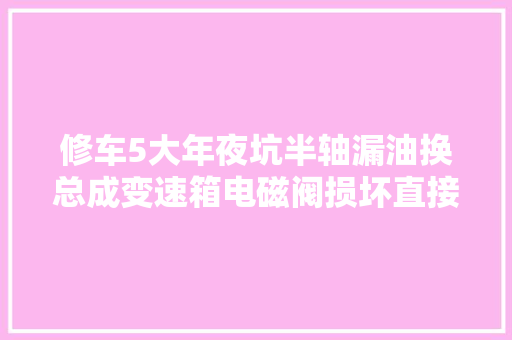 修车5大年夜坑半轴漏油换总成变速箱电磁阀损坏直接大年夜修 汽车知识