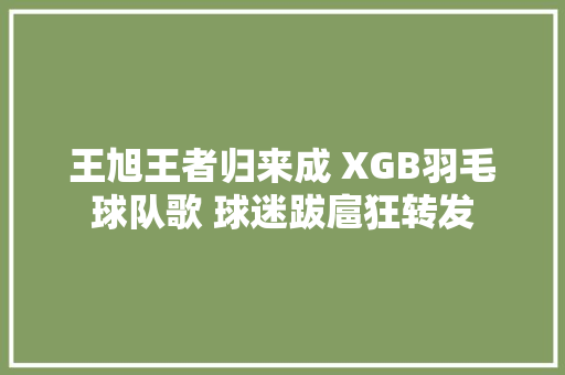 王旭王者归来成 XGB羽毛球队歌 球迷跋扈狂转发