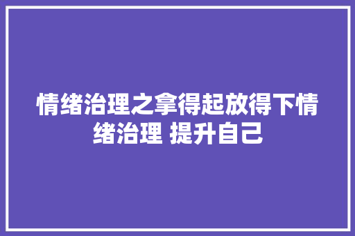 情绪治理之拿得起放得下情绪治理 提升自己