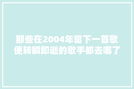 那些在2004年留下一首歌便转瞬即逝的歌手都去哪了