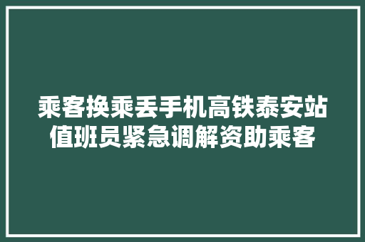 乘客换乘丢手机高铁泰安站值班员紧急调解资助乘客