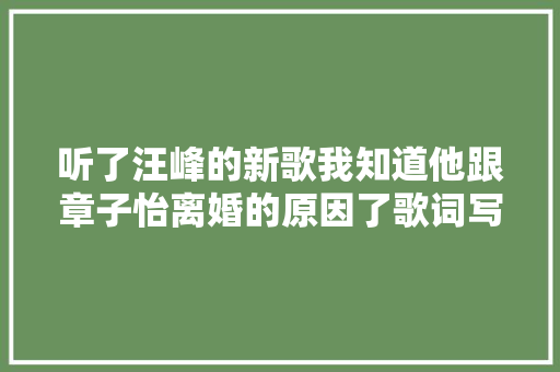 听了汪峰的新歌我知道他跟章子怡离婚的原因了歌词写得很直接