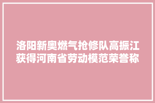 洛阳新奥燃气抢修队高振江获得河南省劳动模范荣誉称号