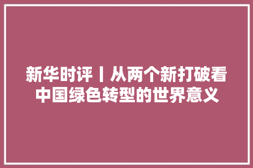 新华时评丨从两个新打破看中国绿色转型的世界意义