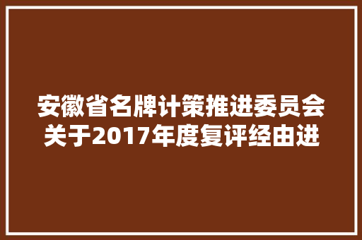安徽省名牌计策推进委员会关于2017年度复评经由进程安徽名牌项目通知书记