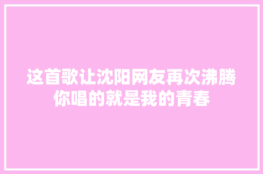 这首歌让沈阳网友再次沸腾你唱的就是我的青春