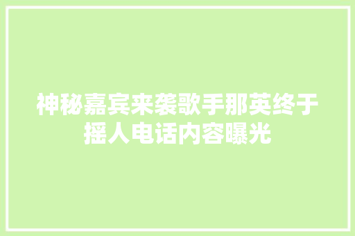 神秘嘉宾来袭歌手那英终于摇人电话内容曝光