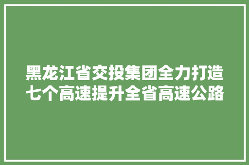 黑龙江省交投集团全力打造七个高速提升全省高速公路网运营水平